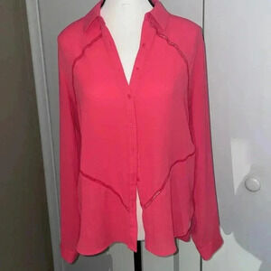 Ro & De coral-pink button up long sleeve blouse size small
